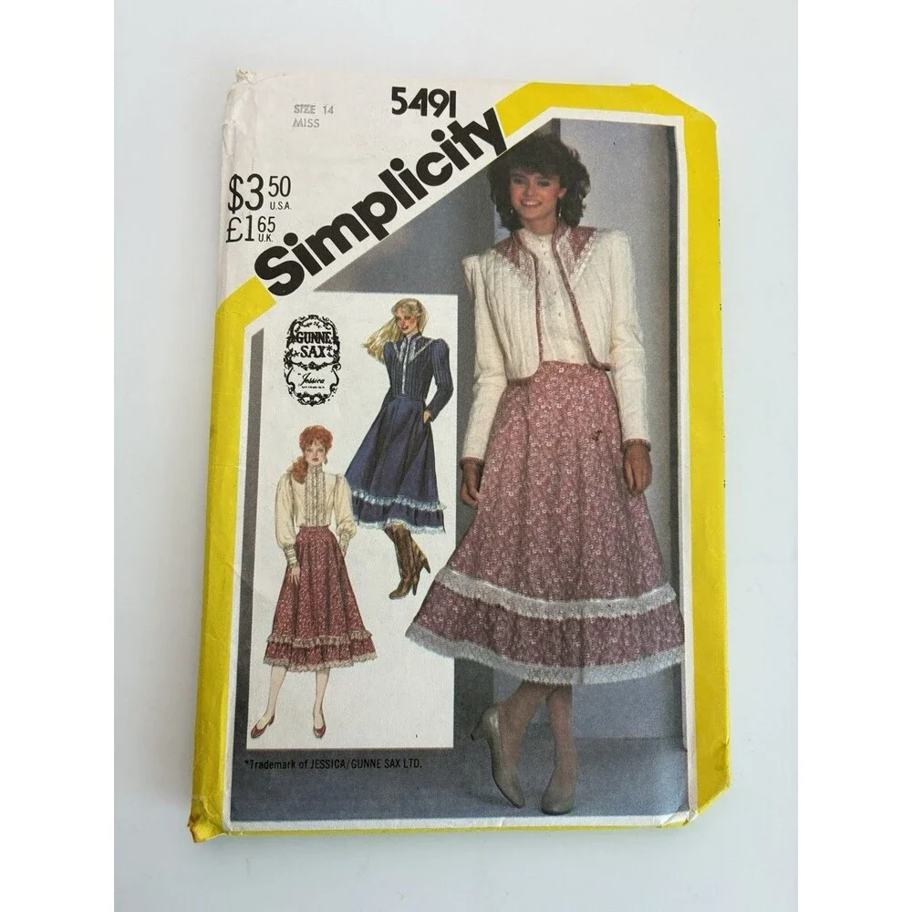 Gunne Sax Skirt Blouse Jacket Size 14 Uncut Pattern  5491 Vtg 80s Prairie Boho